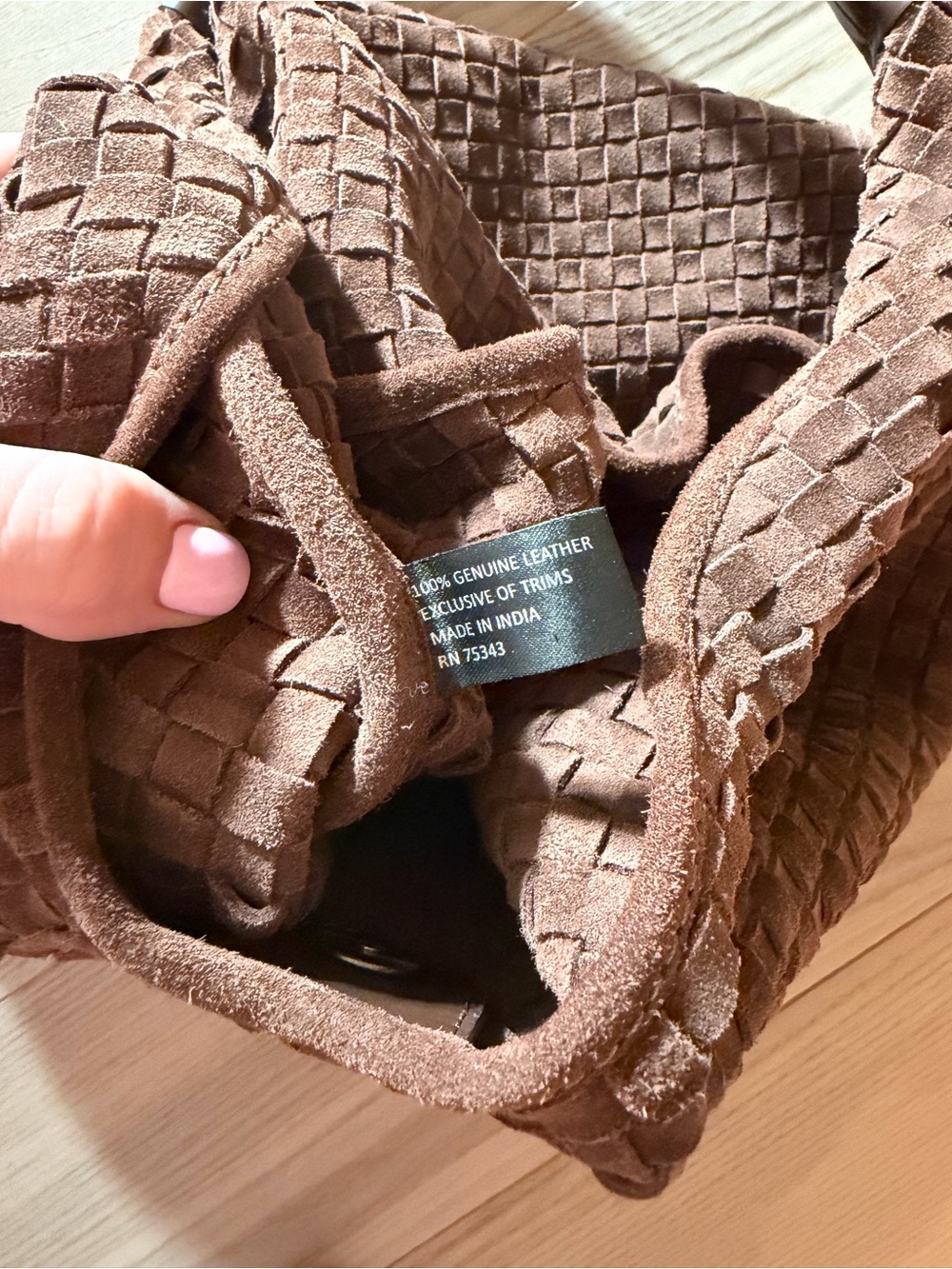 BROWN WOVEN LEATHER BAG MADE IN INDIA TJX NWOT VIRAL TIKTOK - Picture 2 of 9